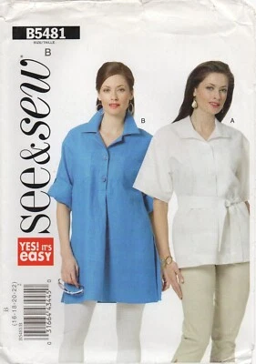 Butterick Sewing Pattern 5481 EASY Shirt Top Tunic, Part Buttons Size 16-22 New - Image 1 of 4
