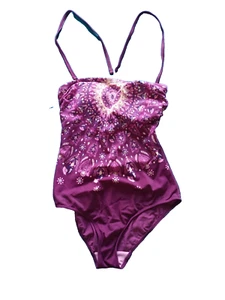 Traje de baño George 10 púrpura mezcla estampado acolchado incorporado sujetador sin tirantes cuello halter - Imagen 1 de 3