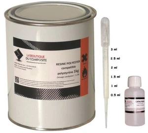 RESINE POLYESTER COMPATIBLE AVEC LE POLYSTYRENE. 1kg avec catalyseur & pipette. - Imagen 1 de 1