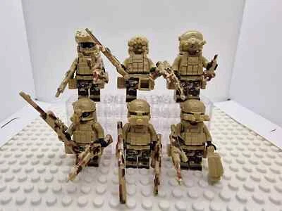 LEGO Custom 6x Commando / SAS Army Desert Soldiers - includes gun, hand gun & sh