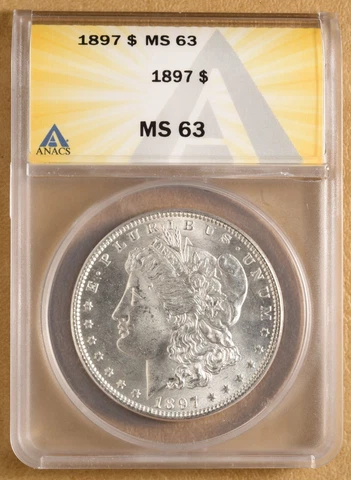 1897 P Morgan Silver Dollar ANACS MS63 Cover