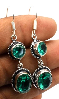 Orecchini Pendenti Etnici Fatti A Mano In Quarzo Verde Gioielleria ER 109 - Immagine 1 di 3