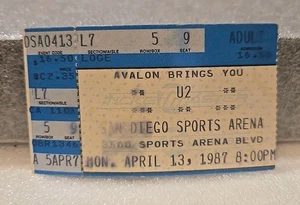 U2 - April 13, 1987 - San Diego Sports Arena - CONCERT TICKET STUB - Picture 1 of 2