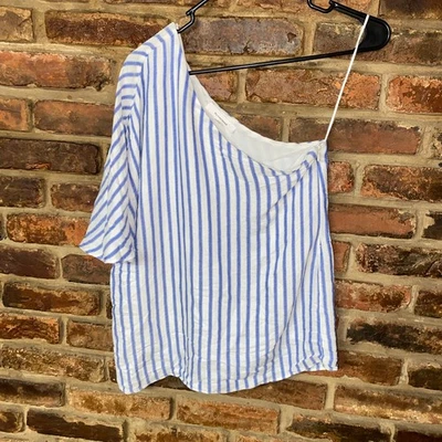 Olivaceous Blue White Striped One Shoulder Blouse Women's Size Small - Image 1 of 4