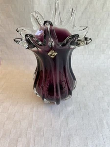 Chribska Purple Amethyst Art Glass Vase 10.75" Rare Color - Picture 1 of 9
