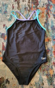 Speedo Girls One-Piece Multi Stripe Cross-back Swimsuit, 12 - Picture 1 of 12