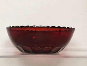 Vintage Anchor Hocking Ruby Red 'Thumbprint' Scalloped Rim Serving Bowl - Picture 1 of 6