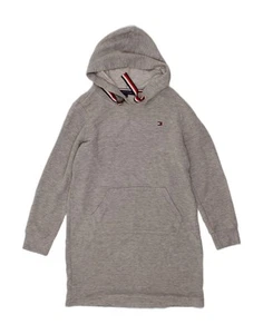 TOMMY HILFIGER Womens Long Sleeve Hoodie Dress UK 14 Medium Grey Striped CX27 - Picture 1 of 3