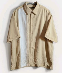 Cubavera Beige Embroidered Guayabera Shirt XL Two-Tone Short Sleeve Button Up - Picture 1 of 12