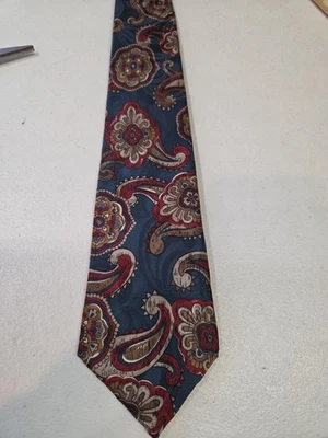 Gravata clássica Park Avenue italiana toda de seda feita à mão azul vermelha paisley 3,75" - Imagem 1 de 4