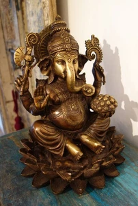 Ein MASTERPIECE! Alte Ganesha Statue FEUERVERGOLDETES GESICHT Bronze Nepal 8,5Kg - Bild 1 von 6