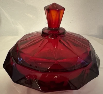 Vintage Viking Epic Ruby Red #6816 Diamond Point Covered Candy Dish Stunning! - Image 1 of 4