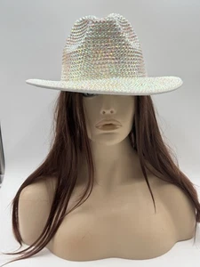 Cowboyhut schillernd weiß Strass Cowgirl Kostüm Konzert Bling Bling Hut R - Bild 1 von 8