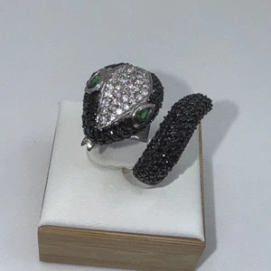 Vintage Snake Ring 925 Sterling Silver Crystal Size 7.5 - Picture 1 of 7
