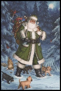 Greeting Card - Bird Cat Dog Santa - Liz Goodrick Dillon - Christmas CL020 - Picture 1 of 2