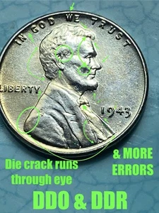 1943 Steel Wheat Penny Doubling - Picture 1 of 21