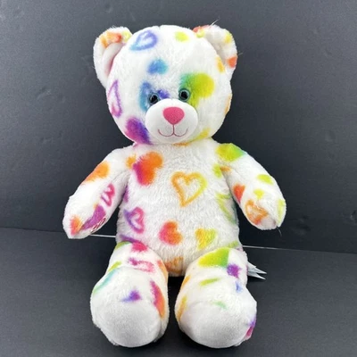 Build A Bear Plush Rainbow Hearts White Multi Color Large 16" Plush Retired - Image 1 of 4