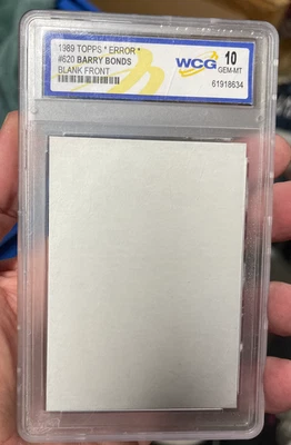 Topps Barry Bonds 1989 frente en blanco error graduado WCG 10 GEMA-MT Foto 1 de 2