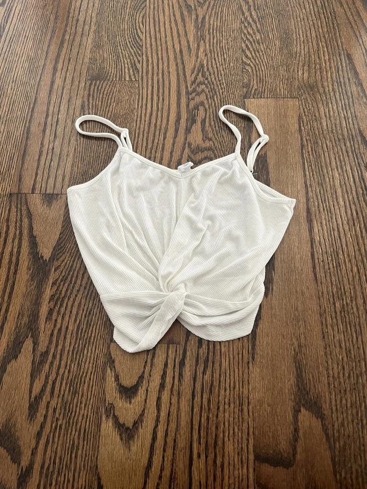 Camiseta sin mangas Full Tilt Juniors mediana blanca acanalada delantera torcida con correas ajustables Foto 1 de 1