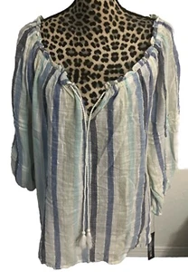 unique spectrum blouse Top Size 1X Vertical Striped NEW Metallic Boho Hippie - Picture 1 of 6