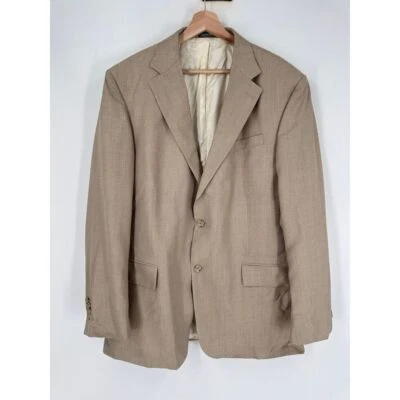 Oscar De La Renta Hombre Traje Abrigo Blazer 46L Seda Lana Tostado Clásico Profesional Foto 1 de 4