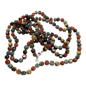 Collana Vintage SX 925 Multicolore Filo di Gemme Chiusura Argento Sterling 56” - Foto 1 di 6