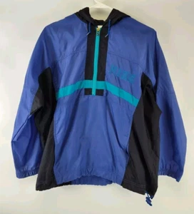 Vintage Nike Windbreaker Hooded 1/4 Zip Jacket Blue Green Black Sz Youth L 14/16 - Picture 1 of 14