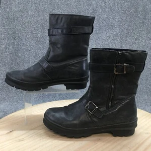 Cougar Boots Womens 10 M Biker Booties Black Leather Side Zip Buckle Round Toe - Picture 1 of 14