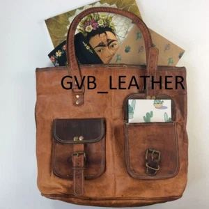 Borsa a tracolla 16" donna vintage enorme vera pelle marrone borsetta fatta a mano - Foto 1 di 3