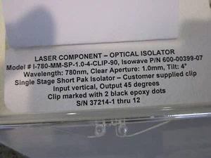 ISOWAVE LASER KOMPONENTE - OPTISCHER ISOLATOR MODELL # I-780-MMSP-1.0-4-CLIP-90 - Bild 1 von 3