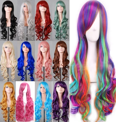 New Woman 80cm Long Curly Wigs Fashion Cosplay Costume Anime Hair Wavy Full Wigs - Image 1 of 2