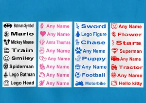 95 Printed Iron-On Name Labels Personalised Tape Style Tags School Clothes Funky - Picture 1 of 4