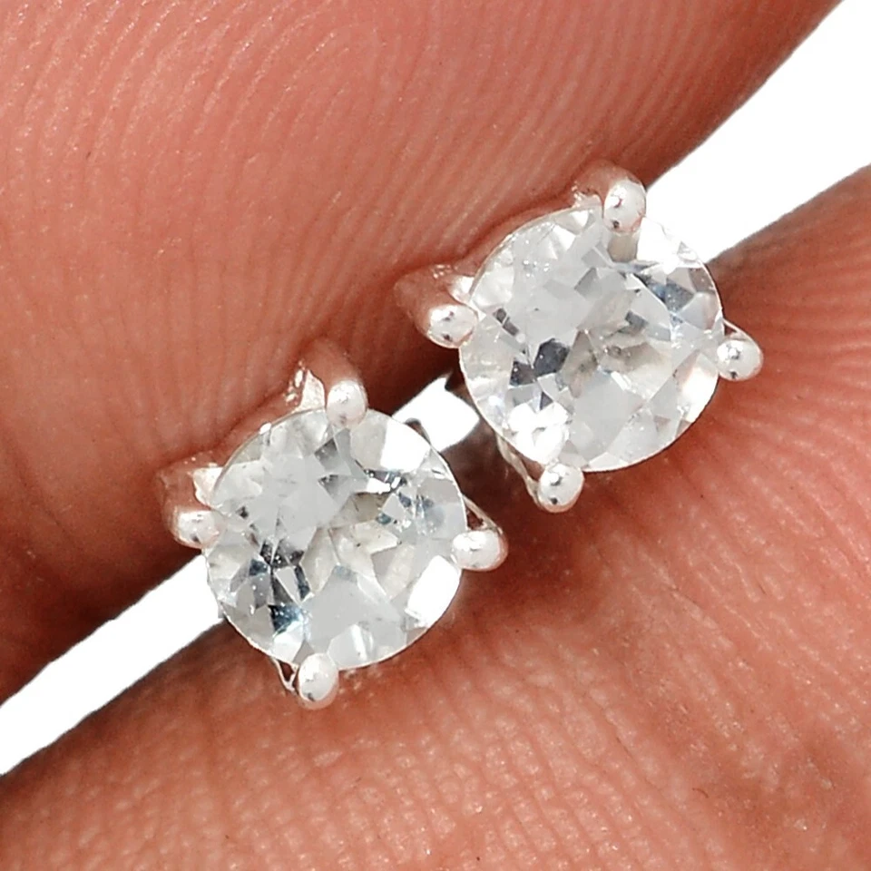Cristal Natural Cuarzo - Brasil 925 Plata Pendientes Stud Joyería CE47748 Foto 1 de 1