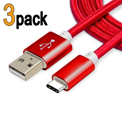 (3 Pack) Braided USB C Type-C Fast Charging Data Charger Cable Cord 3/6/10FT - Image 1 of 4