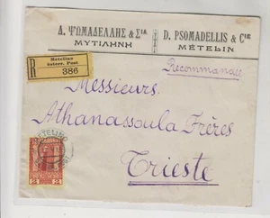 AUSTRIA, 1913, GRIEGA METELINO cubierta registrada a Trieste a - Imagen 1 de 2