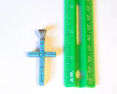 Vintage Sterling Silver Blue Opal Cross Pendant - Image 1 of 4