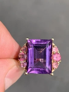 9Ct Gold Amethyst Pink Tourmaline Cluster Ring, 9K 375 heavy - Picture 1 of 9