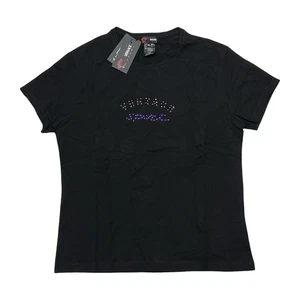 Versace Sport Shirt Donna 2XL Nero Viola Borchie Logo Spell Out Tee Y2K DS - Foto 1 di 9