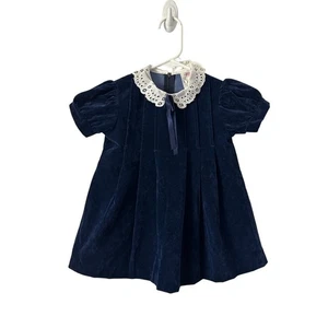 Vestido vintage de terciopelo azul marino para niños pequeños talla 3T - Imagen 1 de 12