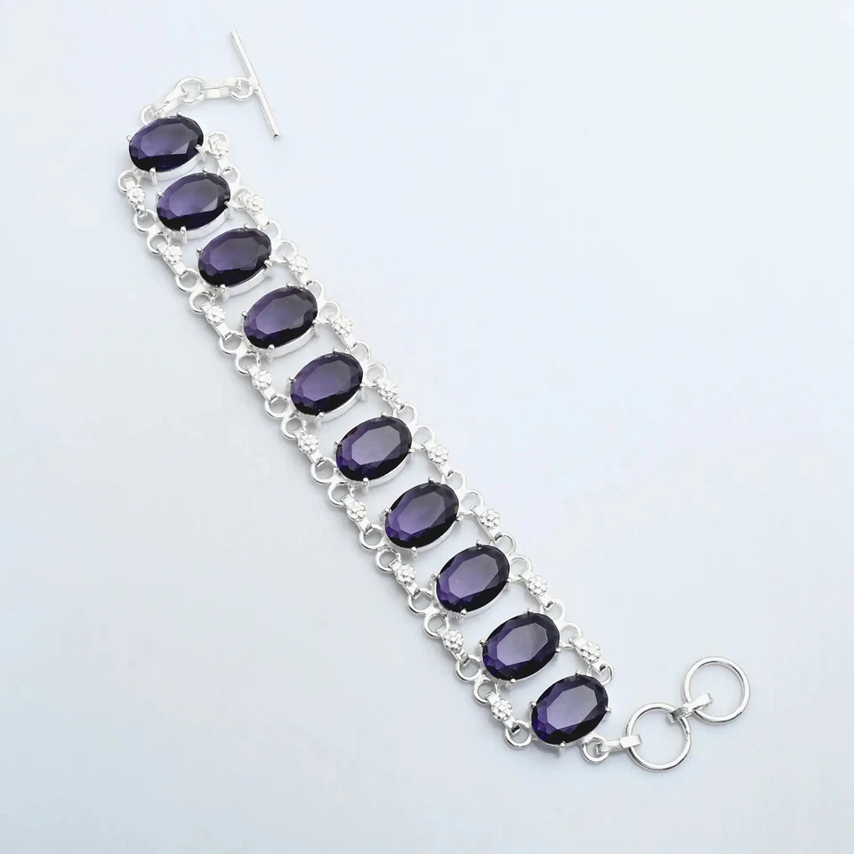 Pulsera de piedras preciosas amatista hecha a mano joyería 32 gms regalo para año nuevo AB 26757 Foto 1 de 1