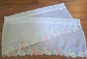 White Sheer Window Valance With Floral Edge Cottage Country Romantic 58x15 - Picture 1 of 4