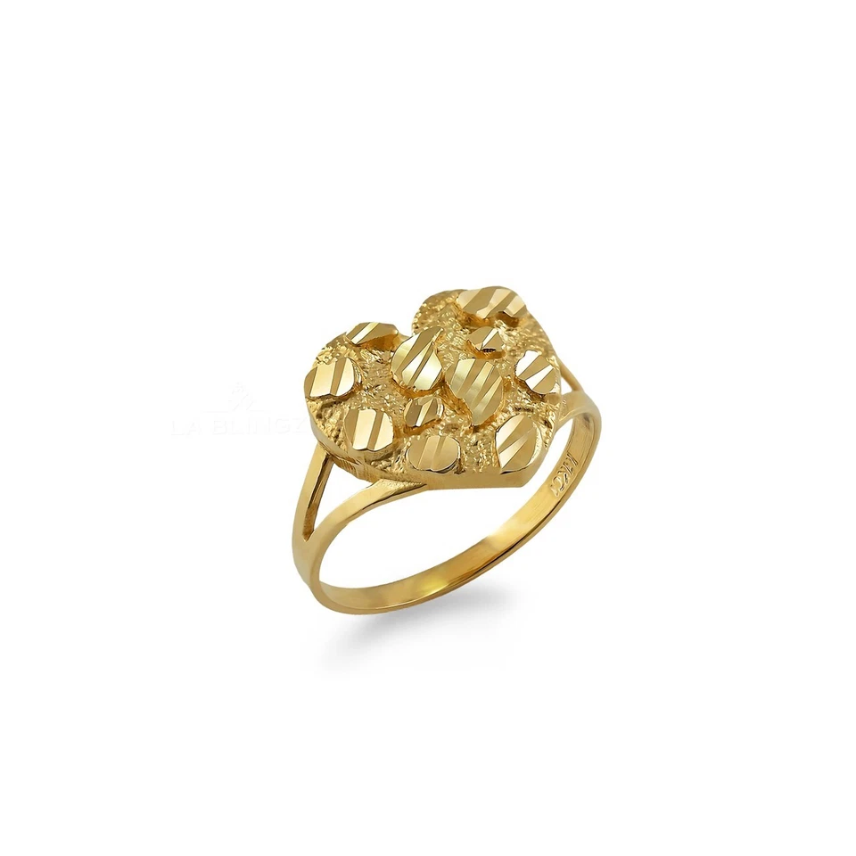 Anillo corazón pepita de oro amarillo de 10 quilates corte brillante (pequeño, mediano, grande) Foto 1 de 4