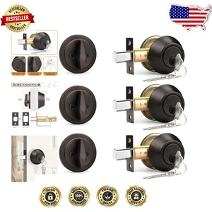 Adjustable Latch 3-Pack Oil Rubbed Bronze Deadbolts - Home Security Made Easy - Picture 1 of 9