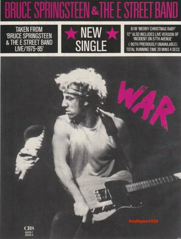1986 Bruce Springsteen "War" Song Release Music Industry Promo Reprint Ad - Image 1 of 1