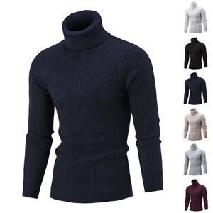 Men Turtleneck Long Sleeve Sweater Winter Basic Jumper Top Knitwear Pullovers