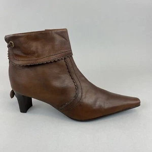 Janet D Brown Leather Zip Up Mid Heel Tied Ankle Boho Boots Size EU38 UK5 - Picture 1 of 12