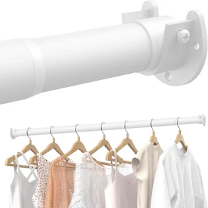 Adjustable Metal Closet Rod, 17 to 69 Inches, Heavy Duty for Wardrobes, White - Picture 1 of 12