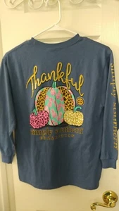 NWT Simply Southern size Youth Medium blue l/s "Thankful" pumpkins t-shirt - Picture 1 of 1