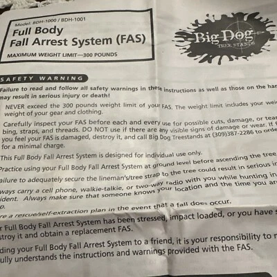 Big Dog Tree Stand Full Body Fall Arrest Harness New Tree stand @142 - Image 1 of 4