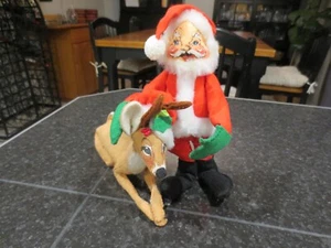 Vintage Annalee Santa & Deer Posable Christmas 1982 Made in USA 9" - Picture 1 of 12